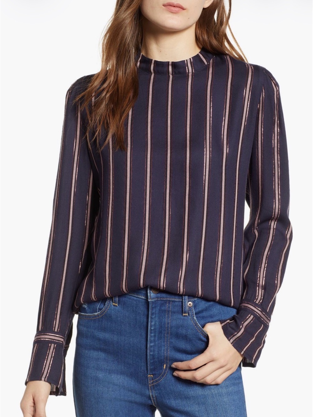 Hinge Metallic Vertical-Stripe Top
